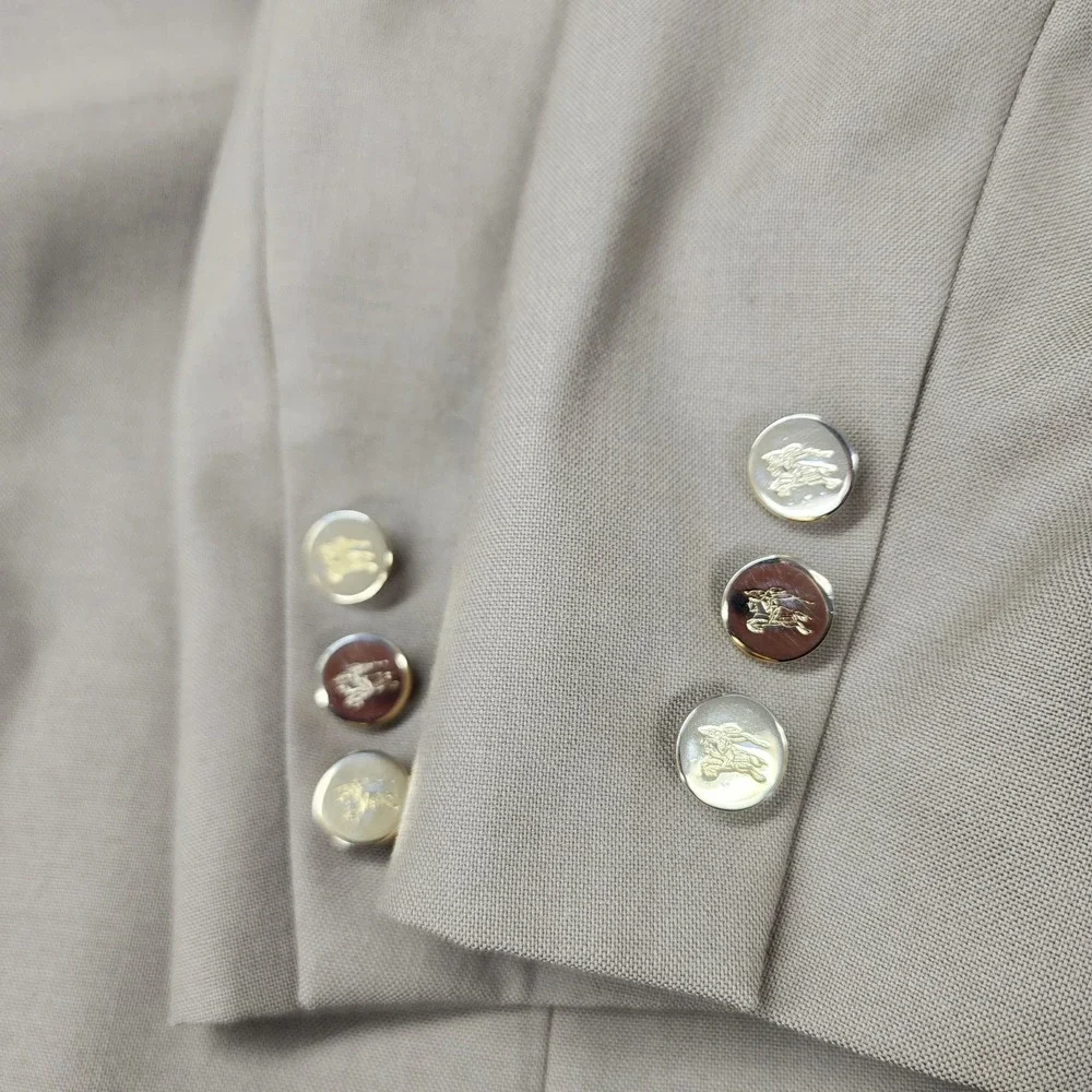Burberrys‎ Pure Wool Blazer Sport Coat Jacket Gold Buttons Tan Logo Lined